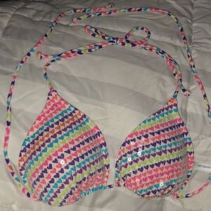 Colorful Heart Pattern Bikini Top
